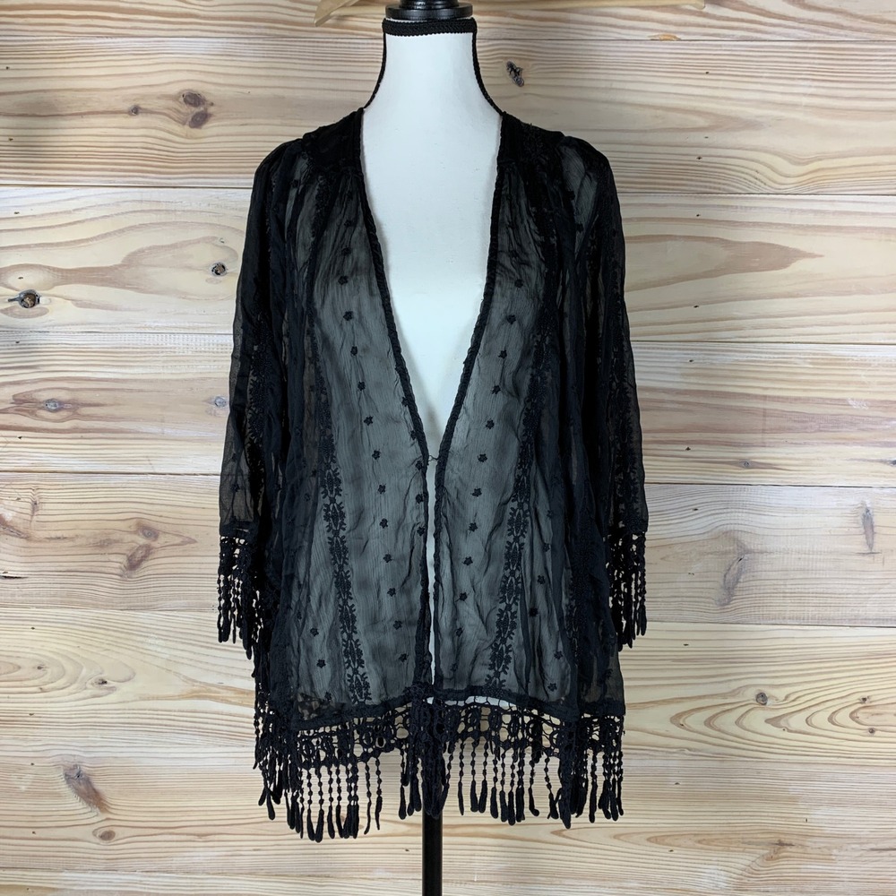 Whimsigoth Sheer Blouse Womens‎ Small Black Embroidered Forever 21 Top